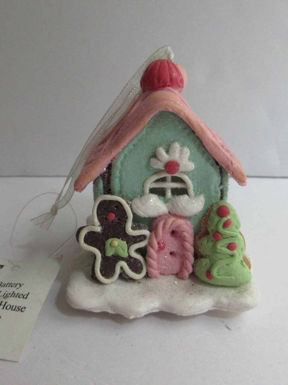 Gerson Intl Christmas Light Up Clay Gingerbread House Pastel Icing Detail 3" NWT